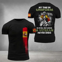 Summer New Men's T-shirt 3D Printed T-shirt Camouflage Army Spanish Flag O-neck Oversized Outdoor Casual Short Sleeved Top