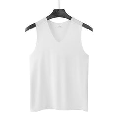 Male Summer Ice Silk T-Shirts Sleeveless V-Neck Vest Tank Top Breathable Cool Sports Undershirt Casual Gyms Running Vest M-5XL