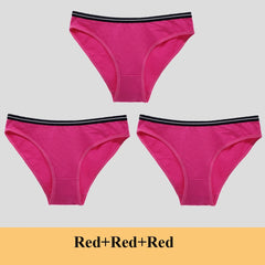 תחתוני נשים תחתוני כותנה מותן נמוכים מוצקים חמודים קשת רכים לנשימה 3 יח'\חבילה