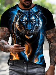 Men's Casual Crew Neck T-shirt 3D Cartoon Wolf Print Hip Hop Outdoor Street Trend Top Summer Short Sleeve T-shirt Sport
