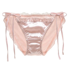 Underwear For Women Panties Satin Lace Patchwork Lace Up Seamless Anti-septic Mid Waist Shirring Intimate Underpants Women