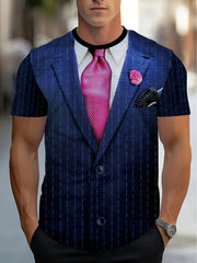 Men's Casual Suit Tie Print T-Shirt Tops Short Sleeve Crew Neck Men's Round Neck T-shirts New In Mens Cosplay Party Tee Shirts