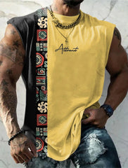 קיץ חדש לגברים וסט טי עם דוגמא שבטית צווארון עגול ביגוד יומי כושר ספורט וינטג' ללא שרוולים חולצות אתניות מודפסות