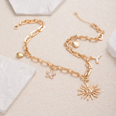 Seestern-Meerjungfrauen-Halskette für Damen, Sommer, Boho-Stil, Anhänger aus Legierung, Schlüsselbeinkette, Strandschmuck, Geschenk für sie, Retro-Urlaubsaccessoires