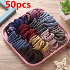 50 Stück/Set Neue Damen Mädchen Bonbonfarben Nylon Basic Scrunchies Haargummis Pferdeschwanzhalter Haargummis Modische Haaraccessoires