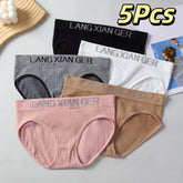5Pcs Comfortable Letter Simple Panties Mid Waist Underpants Seamless Underwear Briefs Cotton Crotch Underwear for Women Lady