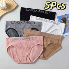 5Pcs Comfortable Letter Simple Panties Mid Waist Underpants Seamless Underwear Briefs Cotton Crotch Underwear for Women Lady