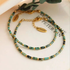 Go to Beach Natural Afraic turquoise Beads chain Bracelet Adjustable for Women Summer Titanium steel accessories Boho Chic Gift