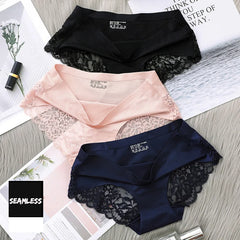 4Pcs Women's Panties Exquisite Lace Underwear Silk Satin Sexy Seamless Girls Lingerie Female Briefs Plus Size Comfort Underpants