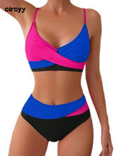 Circyy Badeanzug Damen Kontrastfarbener Badeanzug mit Schlitz, Neckholder, gekreuzte Träger, hochtaillierter Zweiteiler, Sommer 2025 Neu