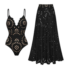 Flaxmaker Summer New Women Sexy Hawaiian Lace Up V Neck Ruffle Swimsuit and Sarong Women Swimwear Set Push Up Bathing Suit