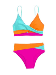 Circyy Badeanzug Damen Kontrastfarbener Badeanzug mit Schlitz, Neckholder, gekreuzte Träger, hochtaillierter Zweiteiler, Sommer 2025 Neu