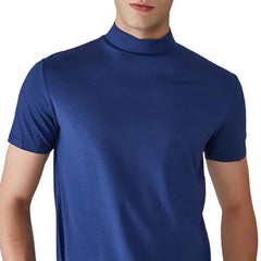 Men Half High Collar Slim Fit T-shirt Summer Casual Short Sleeve Solid Color Elastic Thin Pullover Tee Shirt Half Turtleneck Top