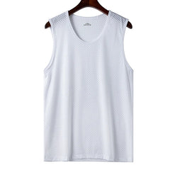 Herren Sommerhemd aus Eisseiden-Mesh, dünn, ärmellos, Rundhalsausschnitt, atmungsaktiv, Sport-Fitness-T-Shirt, Unterteil, koreanisches Tanktop für Männer