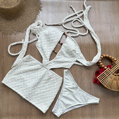 SEAURAL 2025 Neue Strick-Strandkleider mit Neckholder für Damen, Wickel-Brustbereich aus Mesh, eleganter Überwurfrock, sexy Urlaubskleid