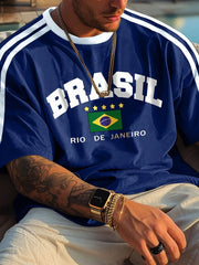 Summer Outdoor Activities and Daily WearBrazilian Style Casual Men's Short Sleeve T-Shirt 3D Printed Crew Neck Pullover Clothing