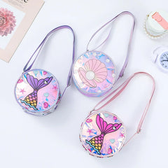 Kids Accessories Summer Lovely Kids Girls Sequin Crossbody Bag 3 Colors Cartoon Printed Round Shoulder Bag with Adjustable Strap