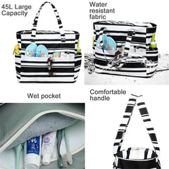 Beach Tote Bag Women Foldable Travel Bag with Anti-Sand Pocket Lightweight Storage Bag for Gym/Shopping Packable in Carry-On