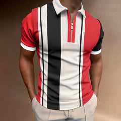 Modisches Polo-Shirt für Herren mit Streifenmuster, Reißverschluss, Kurzarm, Streetwear-Stil, 3D-Druck, Trend-Polo-Shirt für Herren, Übergröße 6XL, lässige Oberteile