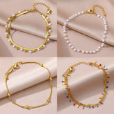 Boho Anklets for Women Summer Beach Accessories Stainless Steel Imitation Pearl Chain Anklet Gold Color Leg Bracelets Bodychain