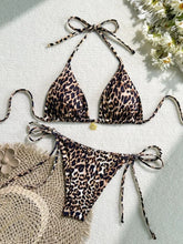 Summer Sexy Leopard Print Bikini Set Women Halter Neck Swimwear High Cut Triangle Top Hot Beachwear Trendy Bathing Suit New