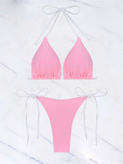 S - XL Sexy Halter Strappy High Cut Bikini Women Swimwear Female Swimsuit Two-pieces Bikini set Bather Bathing Suit Swim V6244