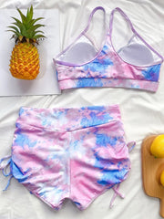 Tie Dye Lace Up Shorts Female Swimsuit High Waist Bikini Women Swimwear Two-pieces Bikini Set Yoga Bather Bathing Suit Swim Lady