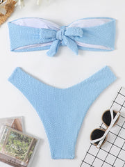 2023 New Sexy Ribbed Bandeau Bikini Brazilian Swimwear Women Swimsuit Female Strappy Bikini Set Two Pieces Bathing Suit Bathers