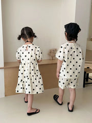 Trendy Children's Summer Clothing Boy's Casual Polka Dot T-shirt Set Girl's Sweet Dress Sibling Outfits Kid's Tee & Shorts Suit