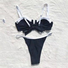 ביקיני מיקרו חוטיני שחור לבן טלאים לדחוף את בגדי הים לנשים 2025 בגד ים סקסי בגד ים נמוך מותן ברזילאי ביקיני סטים