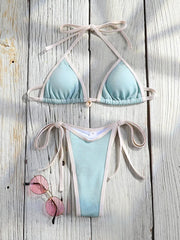 Miyouj Bandage Swimwear Glänzendes Bikini-Set Triangel-Badeanzug 2-teiliger Badeanzug Sexy Bikini Mujer Micro-Tanga Strandbekleidung Sommer