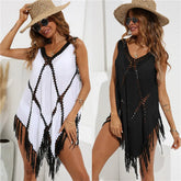 Strandkleider für Damen, Fransentunika 2025, Bade-Cover-Up, weiße und schwarze Tuniken, Sommerkleider für Damen, Strand-Cover-Ups