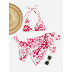 Floral Pattern Micro Bikini Swimsuit Women Sexy Lace Up Triangle Bikini Set Skirt Cover Up Summer 2025 New Beach Bikinis 3 Piece