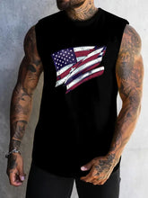 Summer Men's Simple American Flag Printed Sleeveless Round Neck Vest Daily Sports Fitness Fashion Sleeveless Clothing S-5XL