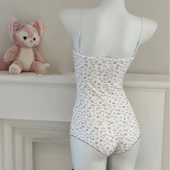 Women Sexy Floral Print Bodysuit Lace Trim Sleeveless Slim Fit Leotard Summer Jumpsuit Romper Sexy Underwear Nightwear Lingerie