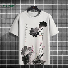 Fashionable men's T-shirt with ink painting print short sleeved T-shirt oversized casual top summer men's daily outdoor clothing