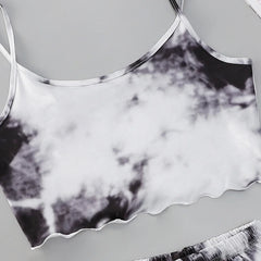 Sleepwear Women Pajamas Sets Sexy Lingerie Cute Tie-dyed Print Sleeveless O-Neck Thin Tops with Shorts Set Nightwear Underwear