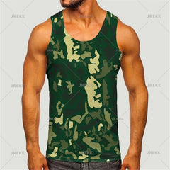 Men's Camoufiage Casual Sportwear Tees Summer Sleeveless 3D Camo Print Solider Vest Fitness Daily Oversized Male Tactic Tops