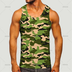Men's Camoufiage Casual Sportwear Tees Summer Sleeveless 3D Camo Print Solider Vest Fitness Daily Oversized Male Tactic Tops