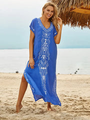 Embroidery Beach Cover Up Saida de Praia Swimsuit Women Bikini Cover Up Tunics for Beach Pareo Sarong Beachwear #Q790