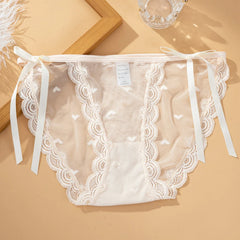 תחתוני נשים סקסיים מבד תחרה, עדינים, רכים ונוחים, אופנתיים, עם רשת, פפיון וגזרה נמוכה.