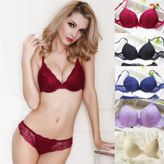 Damen 2-teiliges Dessous-Set: Sexy Push-up-BH mit tiefem V-Ausschnitt, floraler Spitze und passendem Höschen mit Stickerei