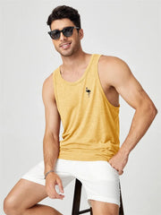 2024 Men's Summer O-neck Vest Breathable Coconut Leaf Print Sports Fitness Vest Quick Dry Hawaiian Sleeveless Vest For Men