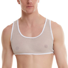 גופיית רשת שקופה לגברים מתחת לחולצה שרירית חולצת בטן ללא שרוולים עם צווארון U לספורט ואימונים