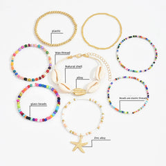 7Pcs Bohemian Style Starfish Shell Hand Woven Bracelet For Women Girls Fashion Beaded Bracelet Summer Beach Vacation Accessories
