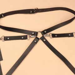 Exotisches SM-Bondage-Set: Oberschenkelfesseln aus Leder, Taillengürtel, Handschellen, Bettgurt, Rollenspielspielzeug für Paare