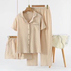 Women's Underwear Set Pure Cotton Summer Home Wear 3 Pieces Short Sleeve Sleepwear Women's Pajamas Female 2025 Lingerie