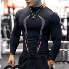 Men Workout Long Sleeve T-shirt Gym Shirt Round Neck Slim Fit T-shirt Sweat Absorption Workout Tees Quick Dry Sports T-shirts