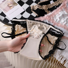 Sexy Thin Underwear Women's Panties Lace Briefs Hollow Ice Silk Underwear for Women Soft Comfortable Mid Waist Breathable