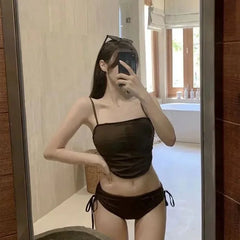 Korean Style Hot Sale Of The Season New Sexy Two-Piece Pure Color Small Chest Covering High-End Beach Thermal Spa Swimsuit Women